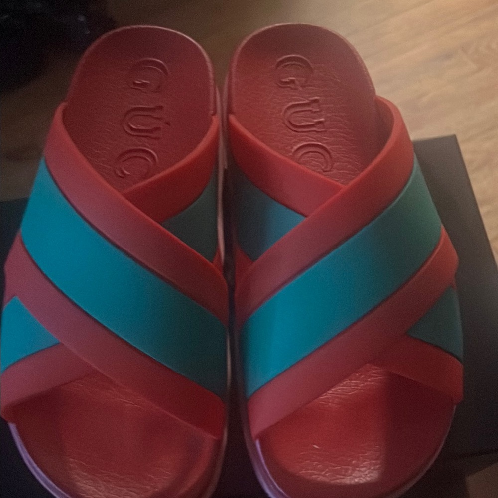Gucci Vibrant Red and  Green Slides